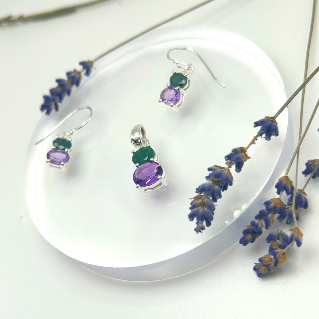 Amethysts and emeralds